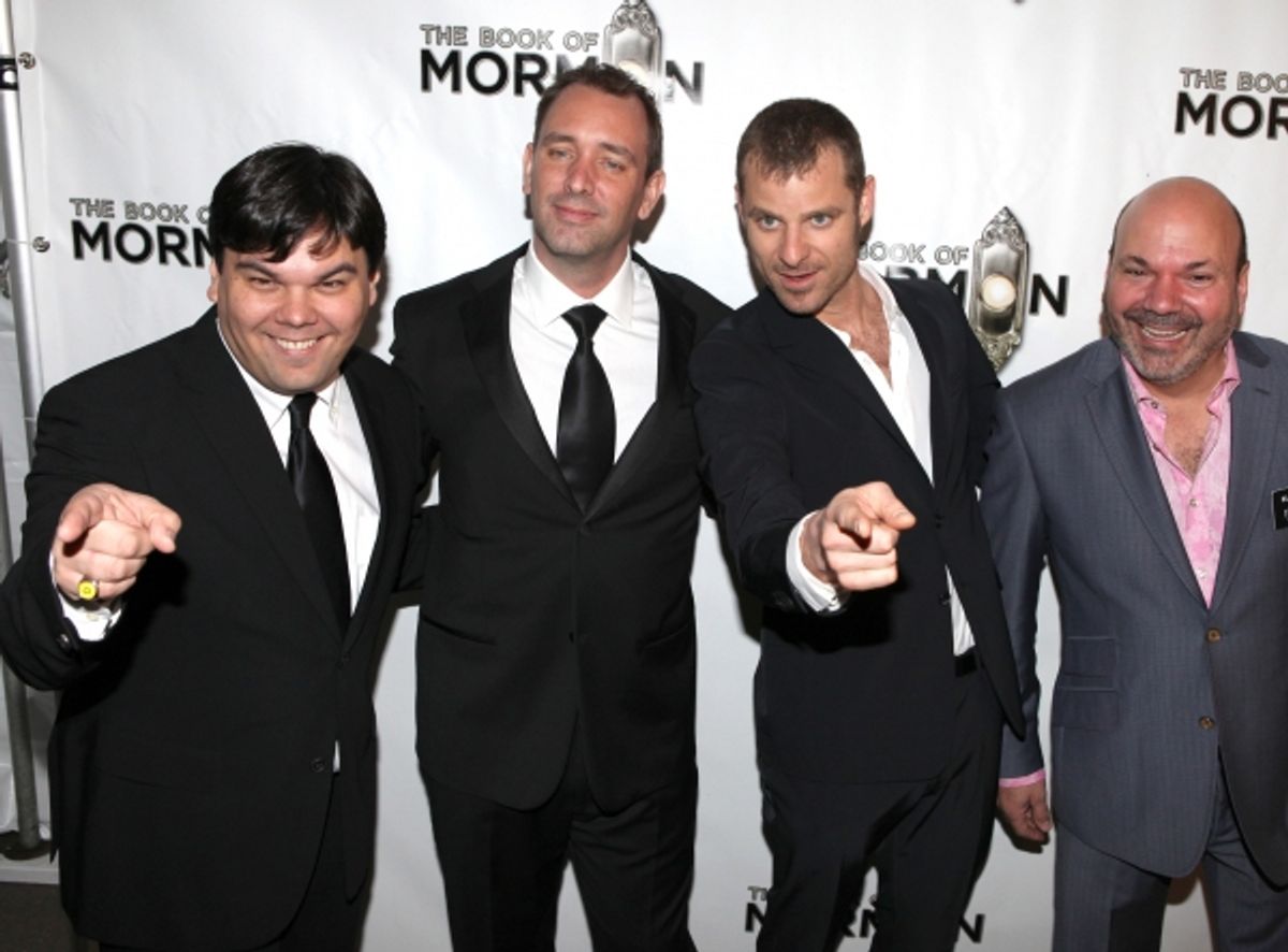 Robert Lopez, Trey Parker, Matt Stone & Casey Nicholaw attending the Broadway Opening Night Performance of 'The Book Of Mormon' at The Eugene O'Neill Theatre in New York City. at 