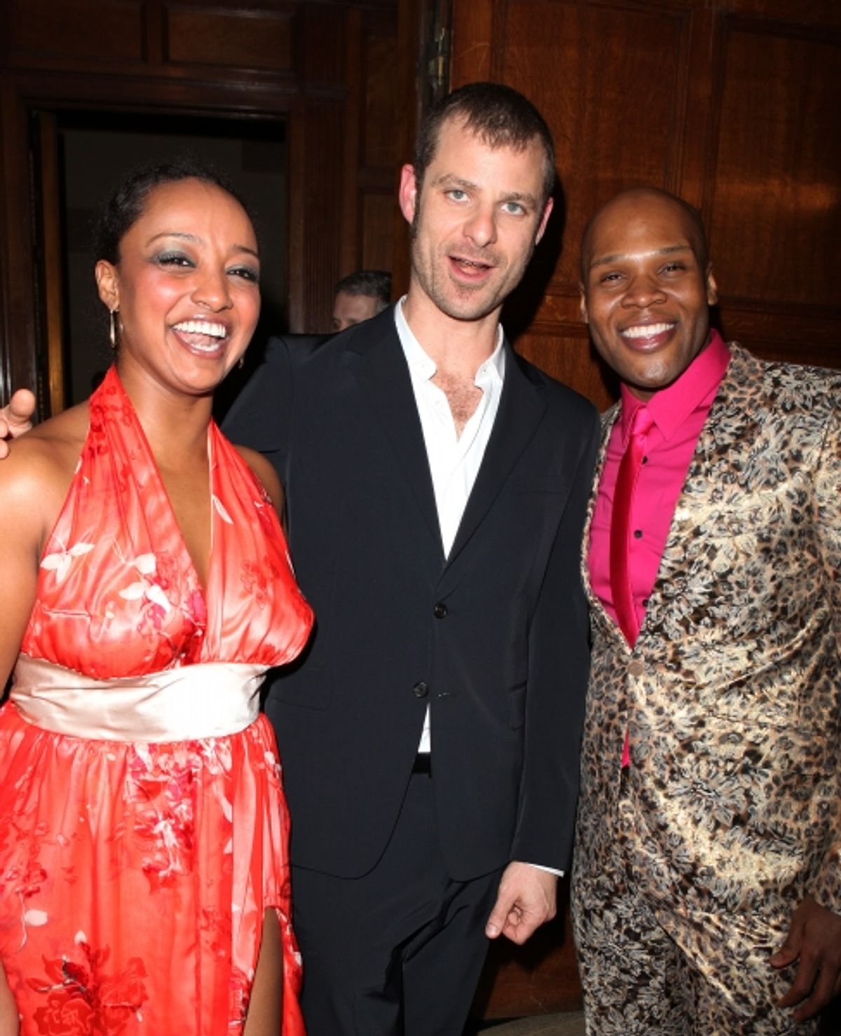 Asmeret Ghebremichael & Matt Stone & Michael James Scott attending the Broadway Opening Night After Party for 'The Book Of Mormon' at Gotham Hall in New York City. at 
