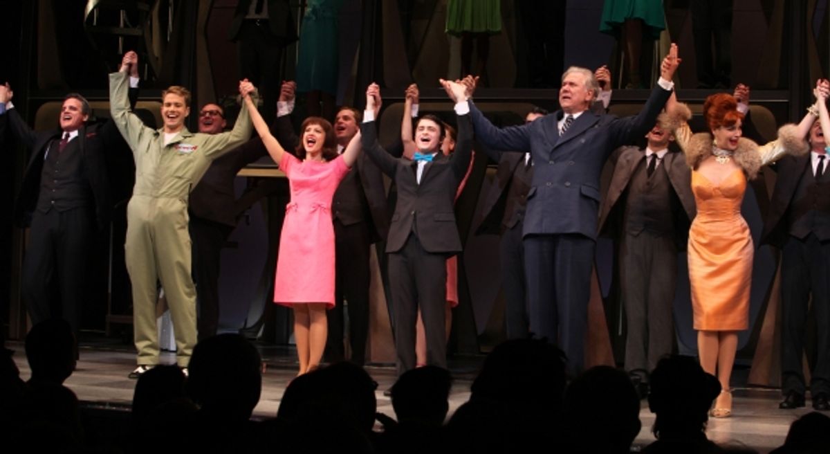 Michael Park, Christopher J. Hanke, Rose Hemingway, Daniel Radcliffe, John Larroquette & Tammy Blanchard during the Opening Night Performance Curtain Call for  'How To Succeed In Business...' in New York City. at 