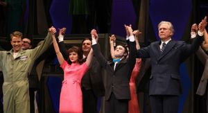 Michael Park, Christopher J. Hanke, Rose Hemingway, Daniel Radcliffe, John Larroquette during the Opening Night Performance Curtain Call for 'How To Succeed In Business...' in New York City. @ BroadwayWorld Michael Park, Christopher J. Hanke, Rose Hemingway, Daniel Radcliffe, John Larroquett Photo
