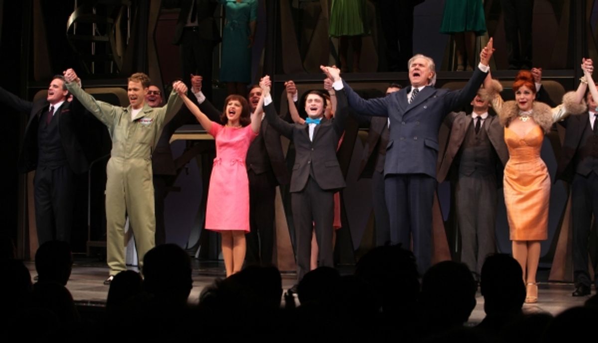 Michael Park, Christopher J. Hanke, Rose Hemingway, Daniel Radcliffe, John Larroquette & Tammy Blanchard during the Opening Night Performance Curtain Call for  'How To Succeed In Business...' in New York City. at 