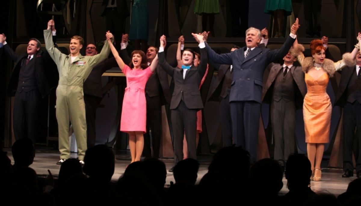 Michael Park, Christopher J. Hanke, Rose Hemingway, Daniel Radcliffe, John Larroquette & Tammy Blanchard during the Opening Night Performance Curtain Call for  'How To Succeed In Business...' in New York City. at 