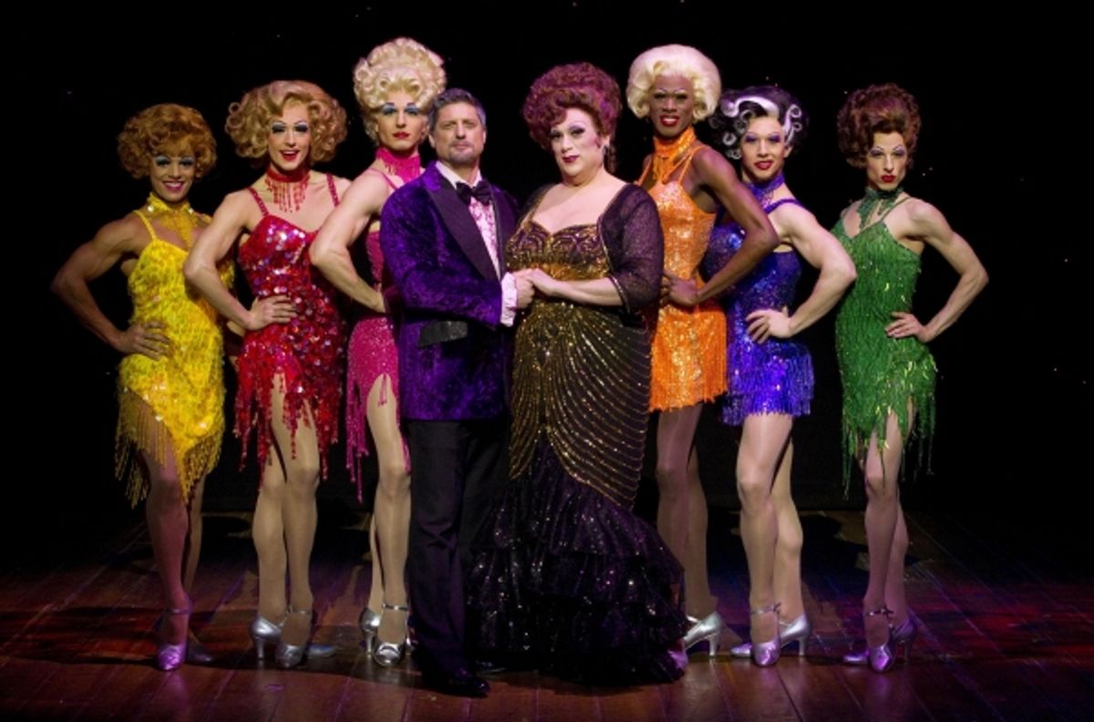 Christopher Sieber and Harvey Fierstein with Yurel Echezarreta, Logan Keslar, Karl Warden, Terry Lavell, Matt Anctil and Sean Patrick Doyle at 