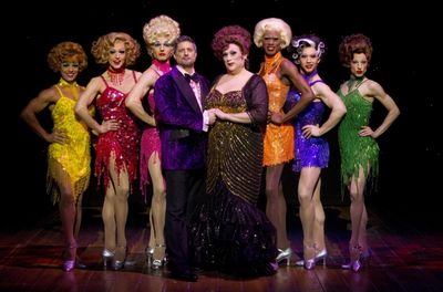 Christopher Sieber and Harvey Fierstein with Yurel Echezarreta, Logan Keslar, Karl Wa Photo