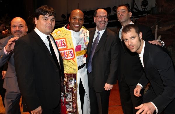 Michael James Scott (Recipient) with Casey Nicholaw, Robert Lopez, Scott Rudin, Trey  Photo