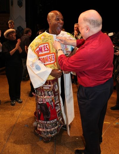 David Westphal (Actors Equity) & Michael James Scott (Recipient) attending the Broadw Photo