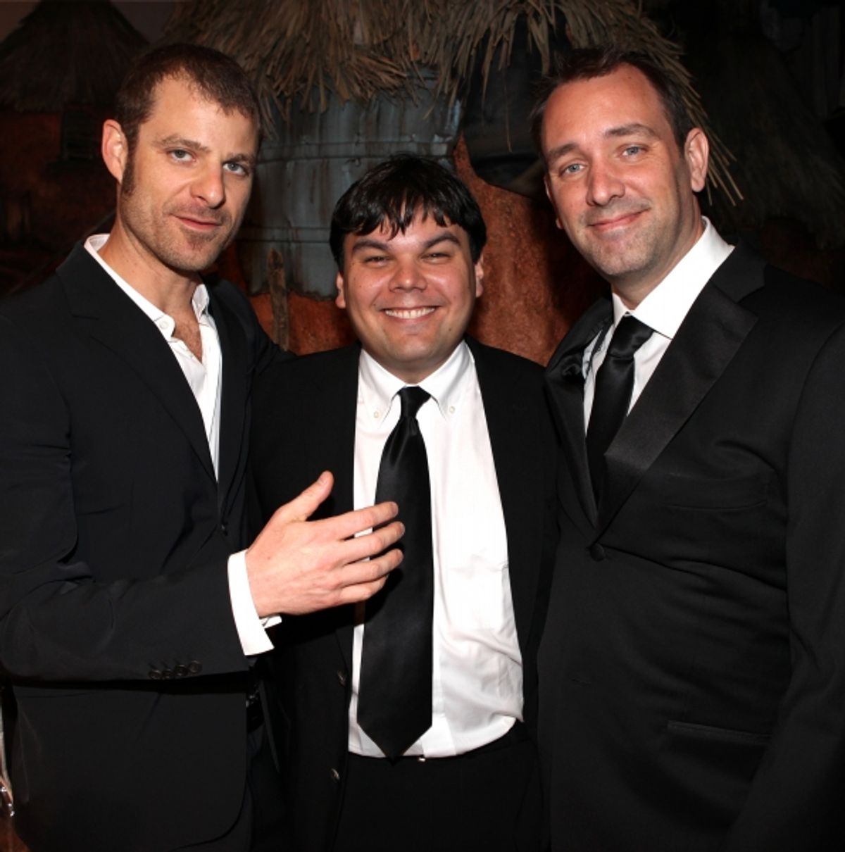 Matt Stone, Robert Lopez & Trey Parker attending the Broadway Opening Night Gypsy Robe for 'The Book Of Mormon' and the Gypsy Robe recipient Michael James Scott at The Eugene O'Neill Theatre in New York City. at 
