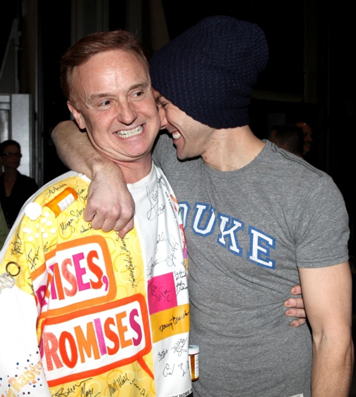 Cleve Asbury (Recipient), Christopher J. Hanke attending the Broadway Opening Night Gypsy Robe Ceremony for Recipient Cleve Asbury in 'How to Succeed in Business without Really Trying' at the Al Hirschfeld Theatre in New York City. at 