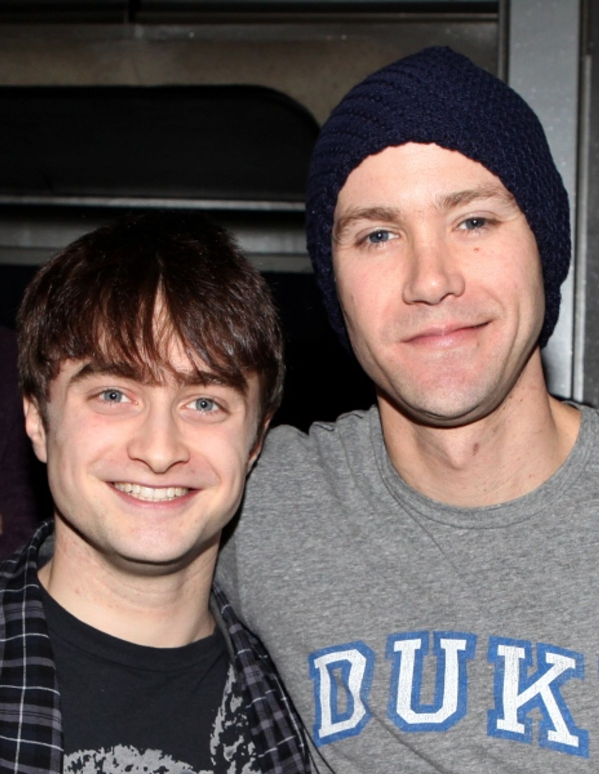 Daniel Radcliffe & Christopher J. Hanke attending the Broadway Opening Night Gypsy Robe Ceremony for Recipient Cleve Asbury in 'How to Succeed in Business without Really Trying' at the Al Hirschfeld Theatre in New York City. at 