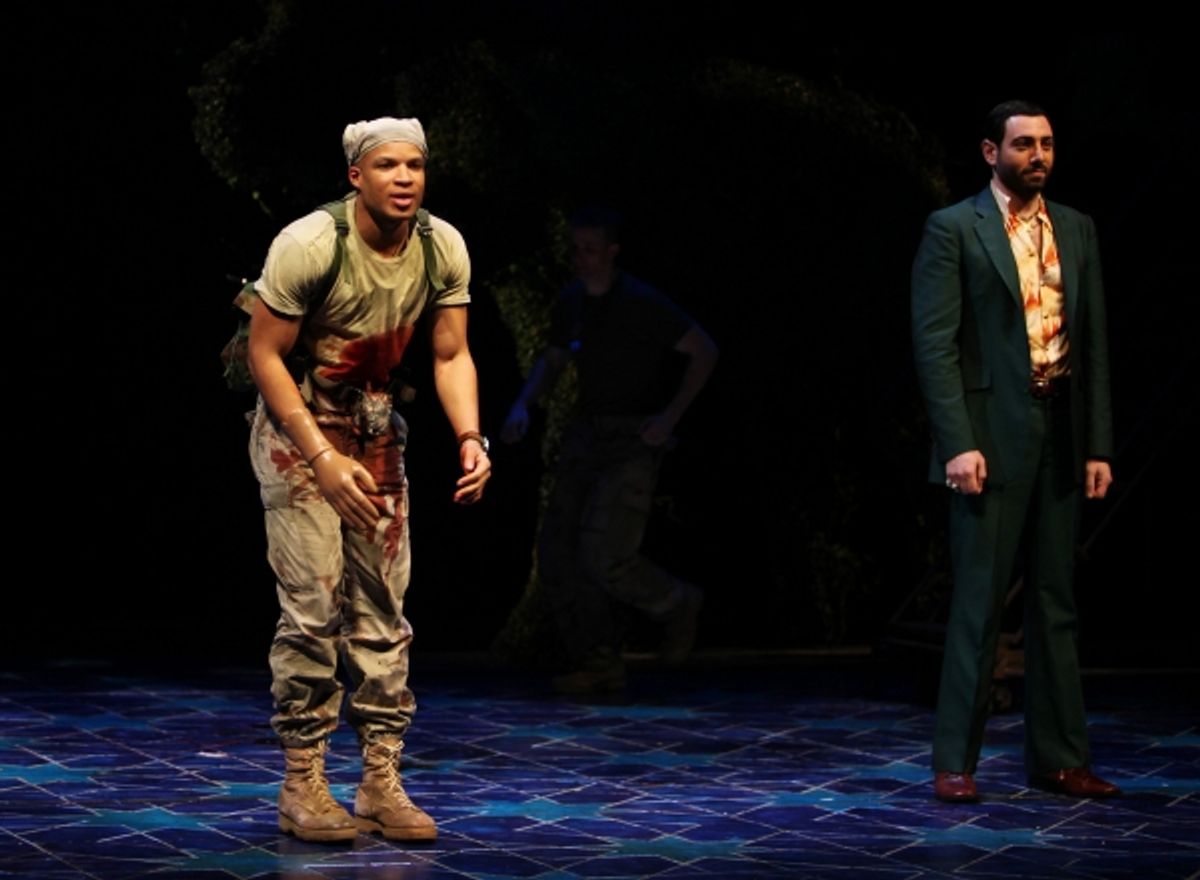 Glenn Davis & Hrach Titizian during the Broadway Opening Night Curtain Call for 'Bengal Tiger at the Baghdad Zoo' at the Richard Rodgers Theatre in New York City at 
