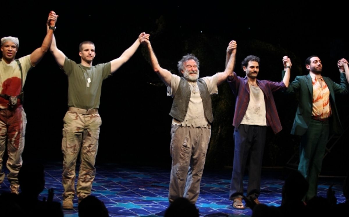 Glenn Davis, Brad Fleischer, Robin Willams, Arian Moayed & Hrach Titizian during the Broadway Opening Night Curtain Call for 'Bengal Tiger at the Baghdad Zoo' at the Richard Rodgers Theatre in New York City at 