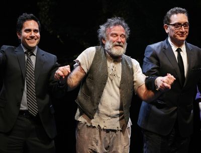 Robin Willams with playwright Rajiv Joseph & director Moises Kaufman during the Broad Photo
