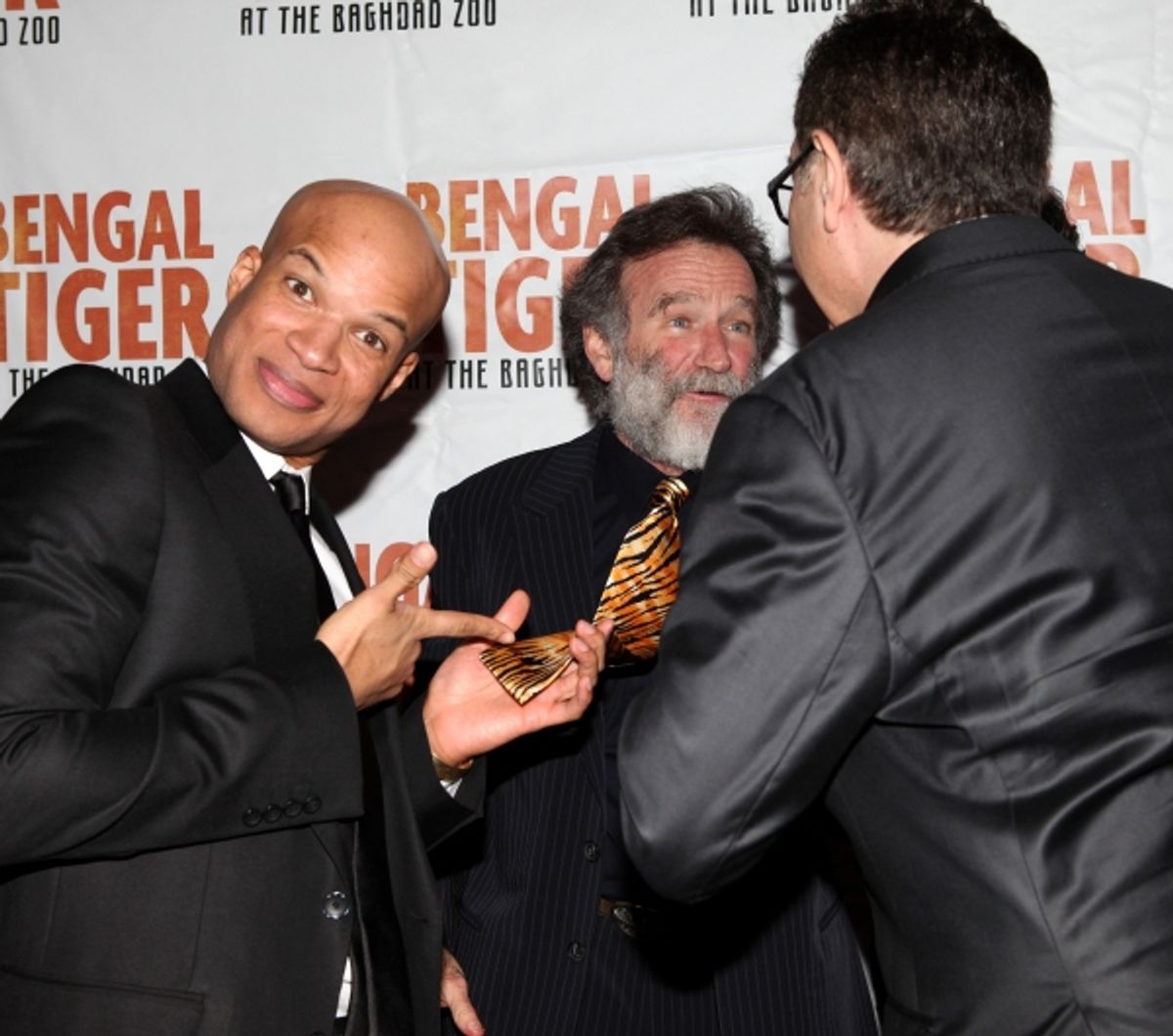 Glenn Davis & Robin Williams & Moises Kaufman attending the Broadway Opening Night After Party for 'Bengal Tiger at the Baghdad Zoo' at espace in New York City at 