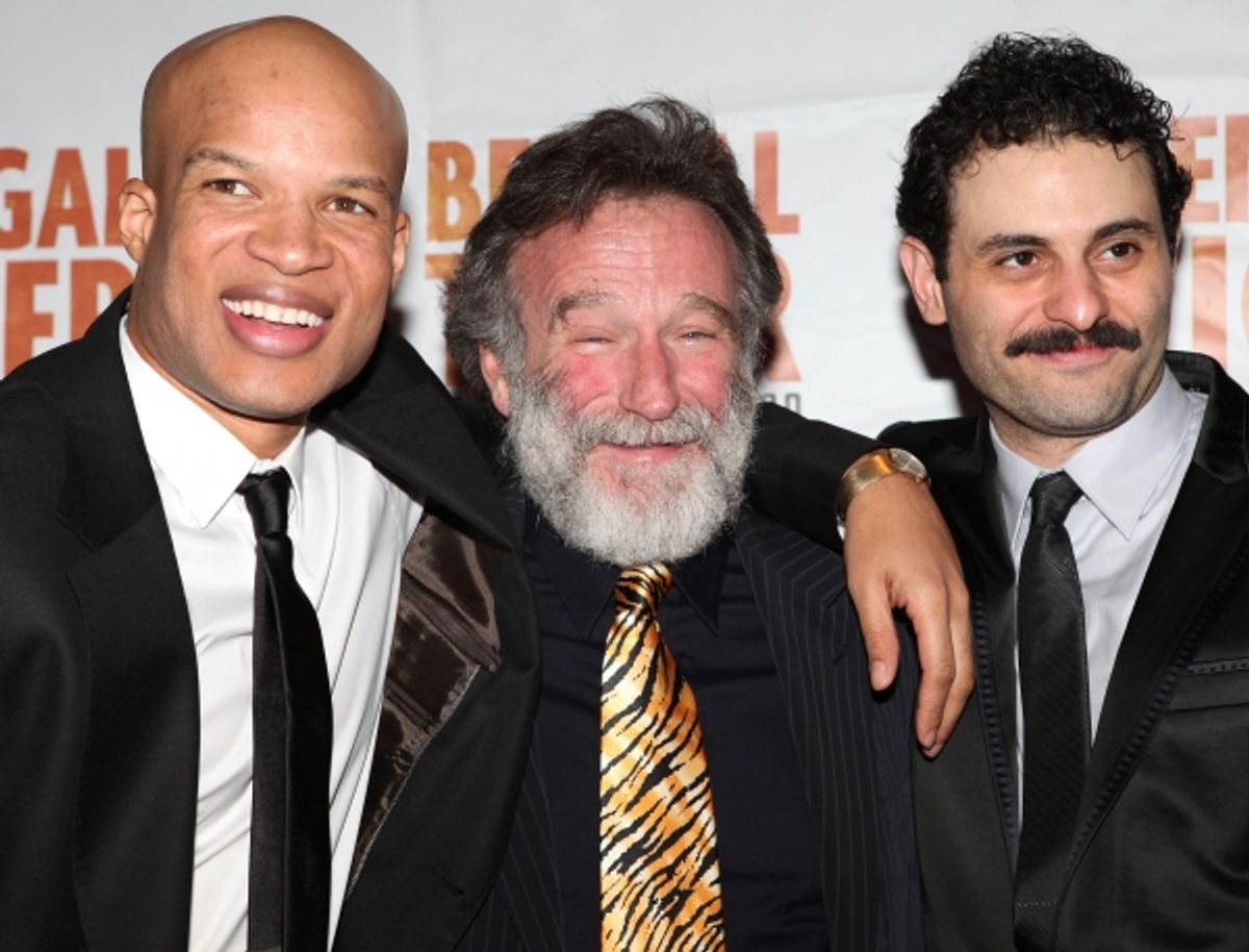 Glenn Davis & Robin Williams & Arian Moayed attending the Broadway Opening Night After Party for 'Bengal Tiger at the Baghdad Zoo' at espace in New York City at 