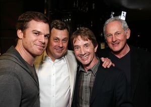 LOS ANGELES, CA - APRIL 3: (L-R) Michael C. Hall, cast member Brooks Ashmanskas, actor Martin Short and actor Victor Garber pose during the party for the opening night performance of "Burn This" at Center Theatre Group's Mark Taper Forum on April 3, @ BroadwayWorld LOS ANGELES, CA - APRIL 3: (L-R) Michael C. Hall, cast member Brooks Ashmanskas, acto Photo