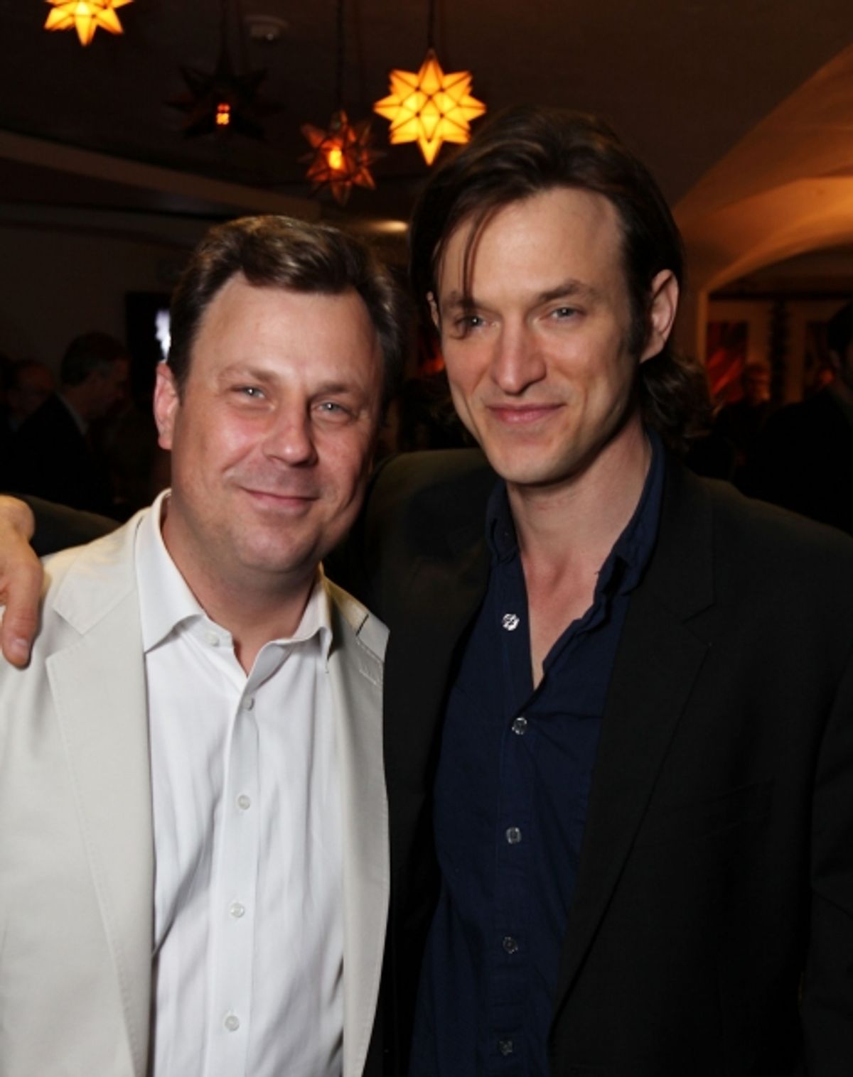 LOS ANGELES, CA - APRIL 3: Cast members Brooks Ashmanskas (L) and Adam Rothenberg (R) pose during the party for the opening night performance of 'Burn This' at Center Theatre Group's Mark Taper Forum on April 3, 2011 in Los Angeles, California. (Photo by  at 