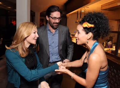 LOS ANGELES, CA - APRIL 3: (L-R) Actress/Writer Jennifer Westfeldt, actor Jon Hamm an Photo