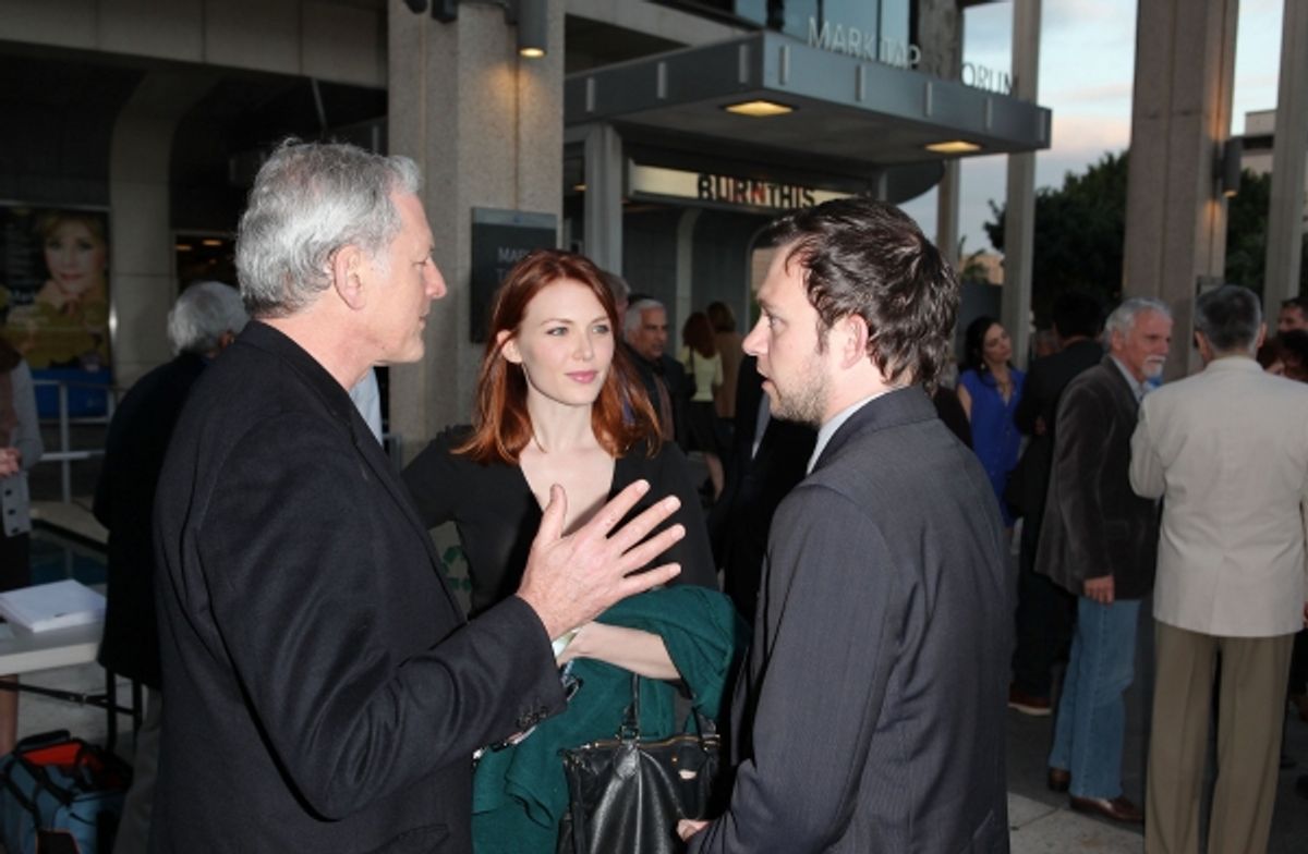 LOS ANGELES, CA - APRIL 3: (L-R) Actors Victor Garber, Holley Fain and Nate Corddry pose during the arrivals for the opening night performance of 'Burn This' at Center Theatre Group's Mark Taper Forum on April 3, 2011 in Los Angeles, California. (Photo by at 