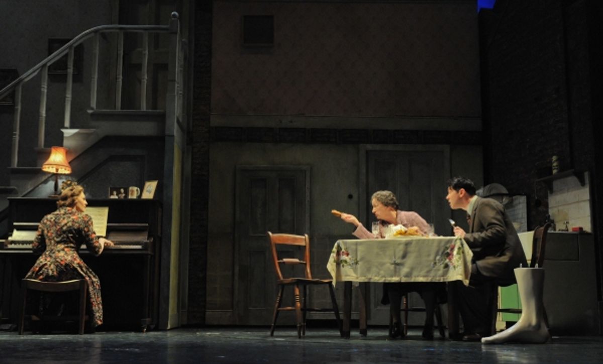 Apr. 4, 2011 - London, England, United Kingdom - Under licence to Betty Blue Eyes'', the musical, premieres at the Novello Theatre, London. Sarah Lancashire as 'Joyce', Ann Emery as 'Mother Dear' and Reece Shearsmith as 'gilbert' (Credit Image: Ã‚Â© Jane  at 