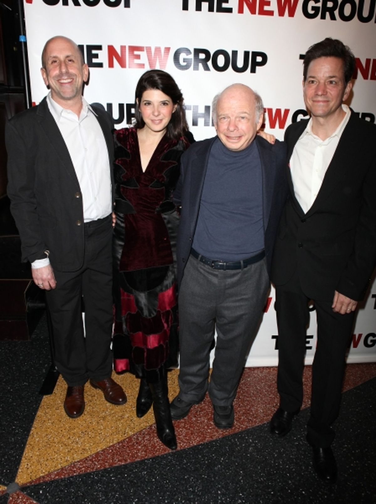 Scott Elliott, Marisa Tomei, Wallace Shawn and Frank Whaley attending the Off-Broadway Opening Night Party for The New Group Revival of Wallace Shawn's 'Marie And Bruce' in New York City.  at 