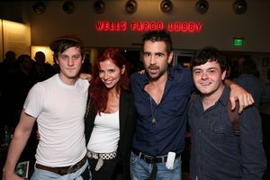 LOS ANGELES, CA - APRIL 6: (L-R) Cast member Tadhg Murphy, Claudine Farrell, actor Colin Farrell and cast member Laurence Kinlan pose during the party for the opening night performance of "The Cripple of Inishmaan" at Center Theatre Group's Kirk Douglas T @ BroadwayWorld LOS ANGELES, CA - APRIL 6: (L-R) Cast member Tadhg Murphy, Claudine Farrell, actor Co Photo