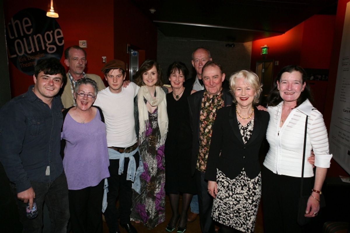 LOS ANGELES, CA - APRIL 6: (L-R) The full cast Laurence Kinlan, Liam Carney (Back), Director Garry Hynes (Front), Tadhg Murphy, Clare Dunne, Ingrid Craigie, Paul Vincent O'Connor, Dermot Crowley, Dearbhla Molloy and Nancy E. Carroll pose during the party  at 