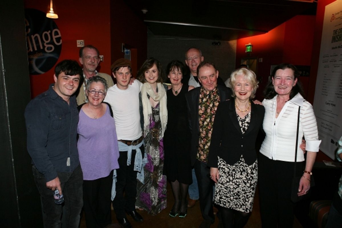 LOS ANGELES, CA - APRIL 6: (L-R) The full cast Laurence Kinlan, Liam Carney (Back), Director Garry Hynes (Front), Tadhg Murphy, Clare Dunne, Ingrid Craigie, Paul Vincent O'Connor, Dermot Crowley, Dearbhla Molloy and Nancy E. Carroll pose during the party  at 