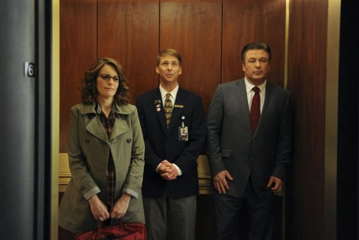  Tina Fey as Liz Lemon, Jack McBrayer as Kenneth Parcell, Alec Baldwin as Jack Donaghy at 