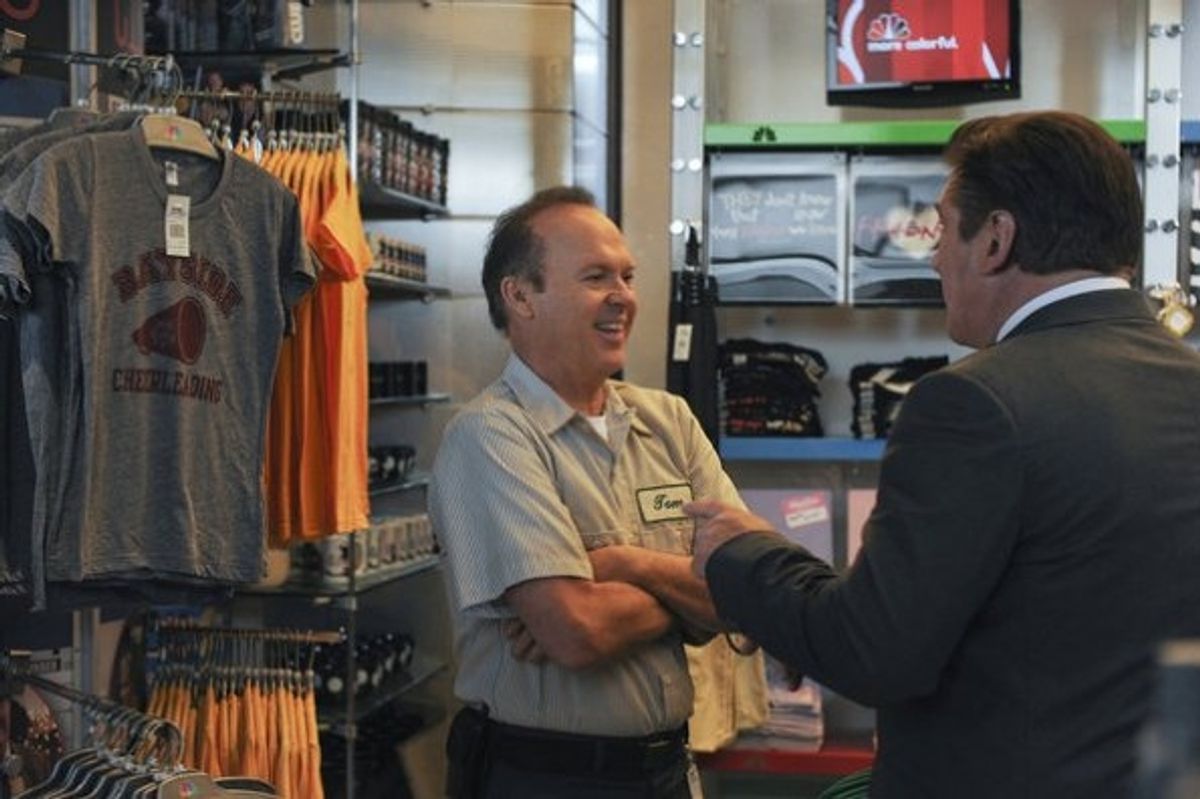 Michael Keaton as Tom, Alec Baldwin as Jack Donaghy at 