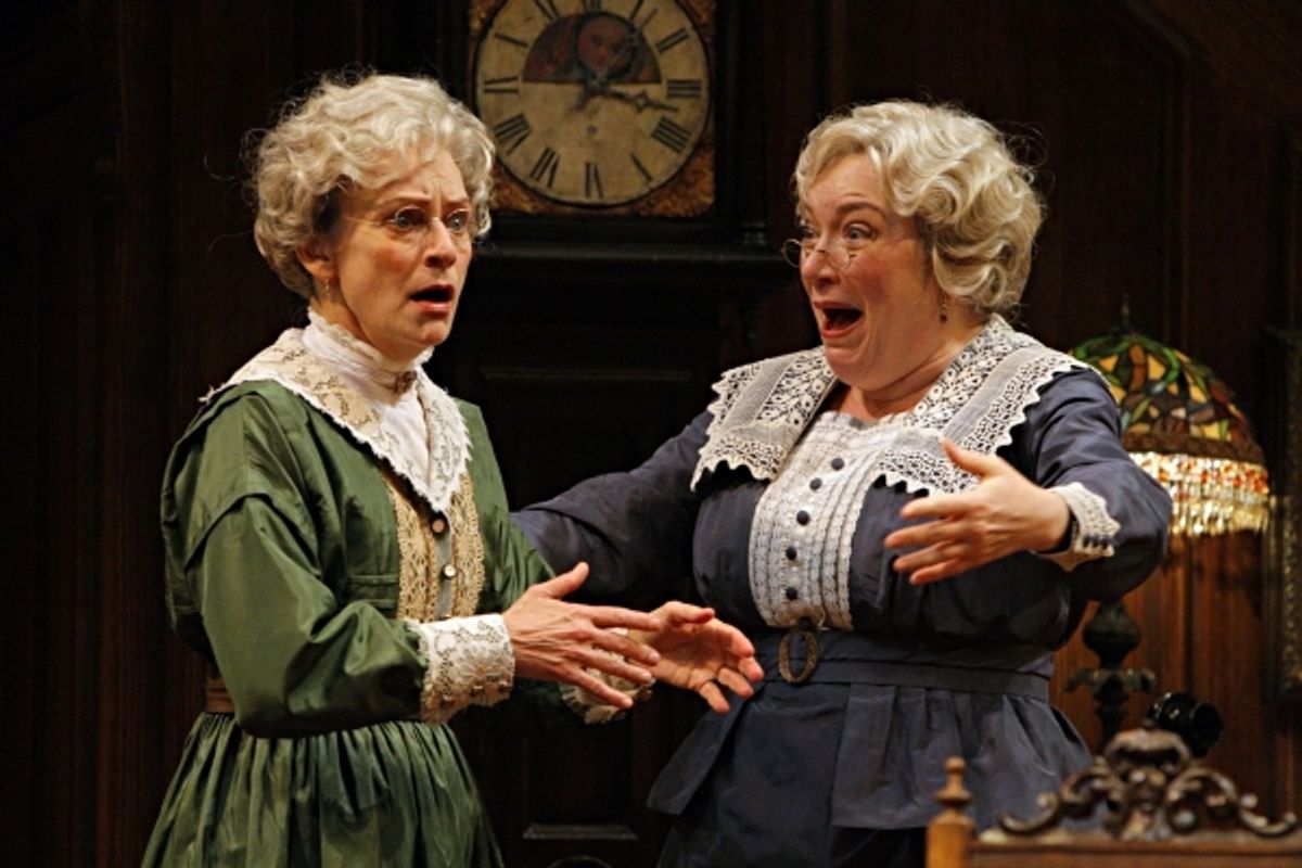 Sally Wingert (Martha Brewster) and Kristine Nielsen (Abby Brewster) in the Guthrie Theater production of ARSENIC AND OLD LACE by Joseph Kesselring.  Directed by Joe Dowling, set design by John Lee Beatty, costume design by Christine A. Richardson, lighti at 