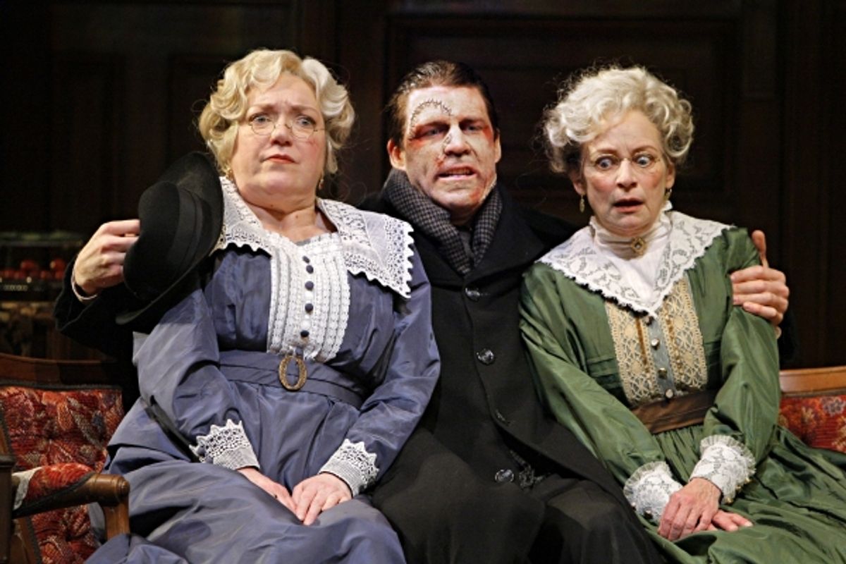  Kristine Nielsen (Abby Brewster), Tyson Forbes (Jonathan Brewster) and Sally Wingert (Martha Brewster) in the Guthrie Theater production of ARSENIC AND OLD LACE by Joseph Kesselring. Directed by Joe Dowling, set design by John Lee Beatty, costume design  at 