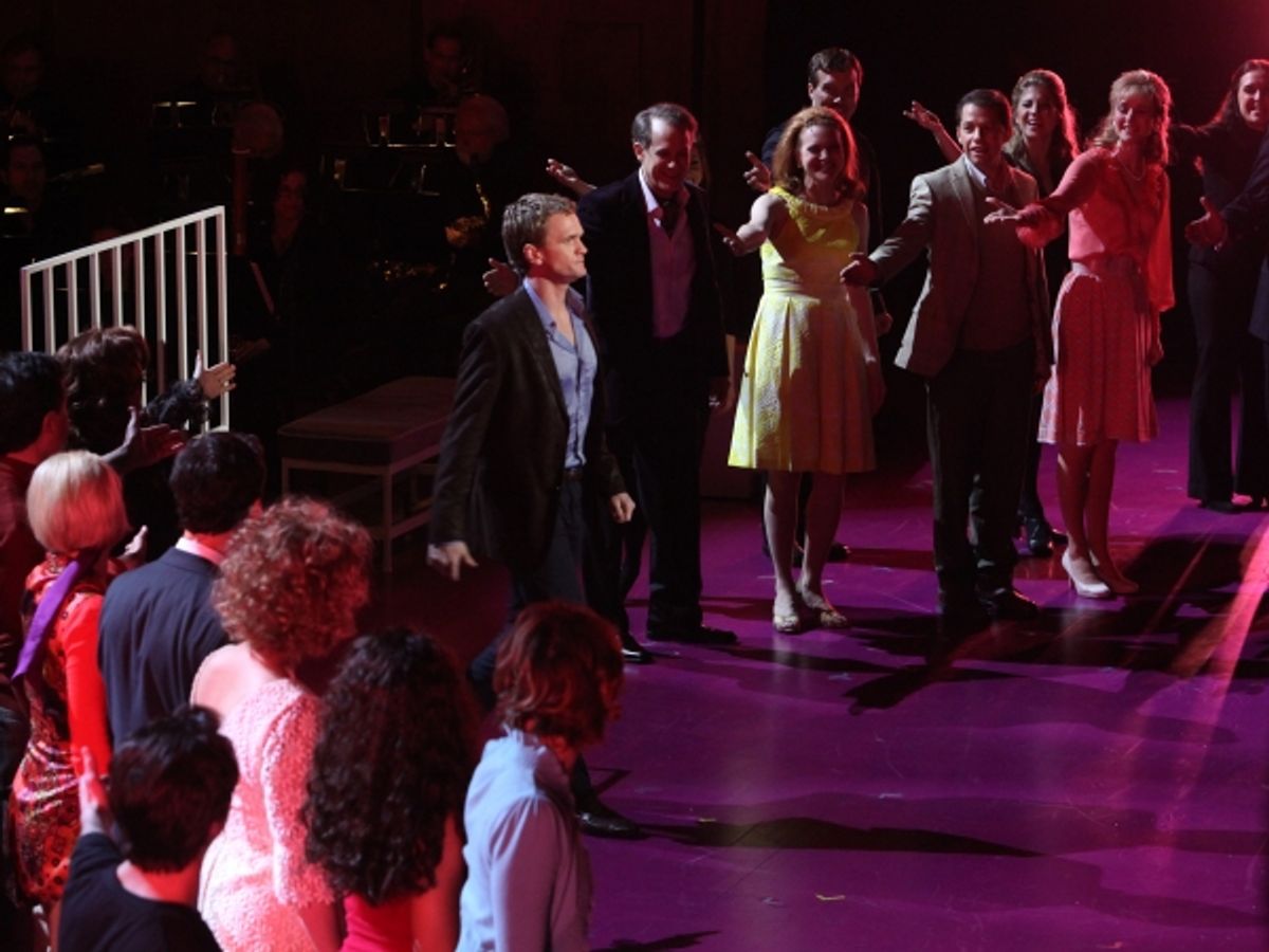 Neil Patrick Harris with ensemble cast performing in the New York Philharmonic presentation of Stephen Sondheim's 'Company', A Spring Gala Benefit  in New York City. at 