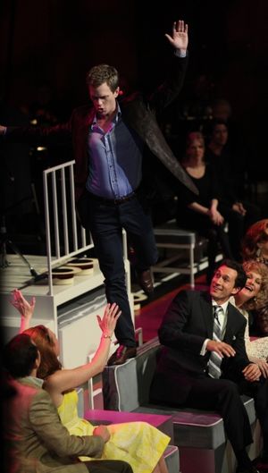 Neil Patrick Harris with Aaron Lazar & Katie Finneran performing in the New York Philharmonic presentation of Stephen Sondheim's 'Company', A Spring Gala Benefit in New York City. @ BroadwayWorld Neil Patrick Harris with Aaron Lazar & Katie Finneran performing in the New York Phil Photo