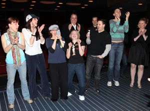 Robert Creighton & Sutton Foster & Kathleen Marshall with Joyce Chittick & Ensemble Cast attending the Opening Night Performance Gypsy Robe Ceremony for Recipient Joyce Chittick for The Roundabout Theatre Company's Broadway Production of 'Anything Goes' @ BroadwayWorld Robert Creighton & Sutton Foster & Kathleen Marshall with Joyce Chittick & Ensemble C Photo