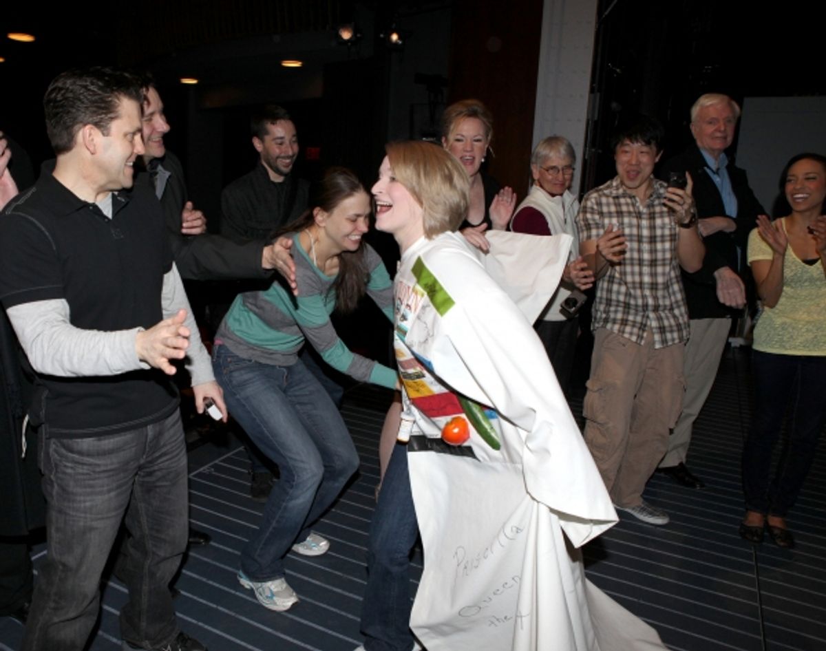 Robert Creighton & Sutton Foster & Kathleen Marshall & John McMartin with Ensemble Cast attending the Opening Night Performance Gypsy Robe Ceremony for Recipient Joyce Chittick for The Roundabout Theatre Company's Broadway Production of 'Anything Goes'  i at 