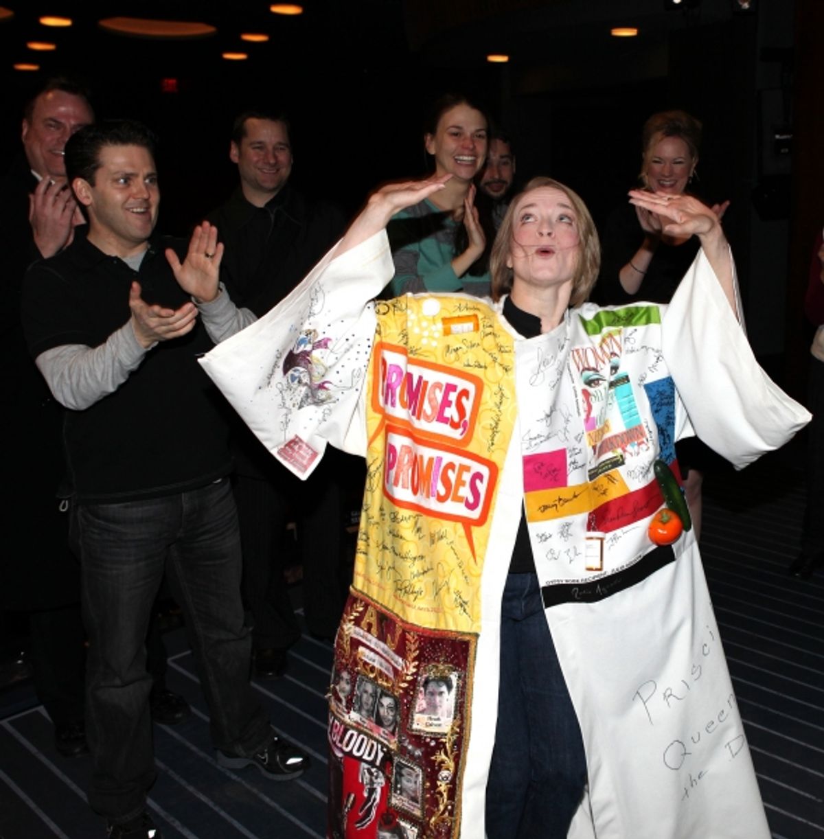 Joyce Chittick with Robert Creighton & Sutton Foster & Kathleen Marshall attending the Opening Night Performance Gypsy Robe Ceremony for Recipient Joyce Chittick for The Roundabout Theatre Company's Broadway Production of 'Anything Goes'  in New York City at 