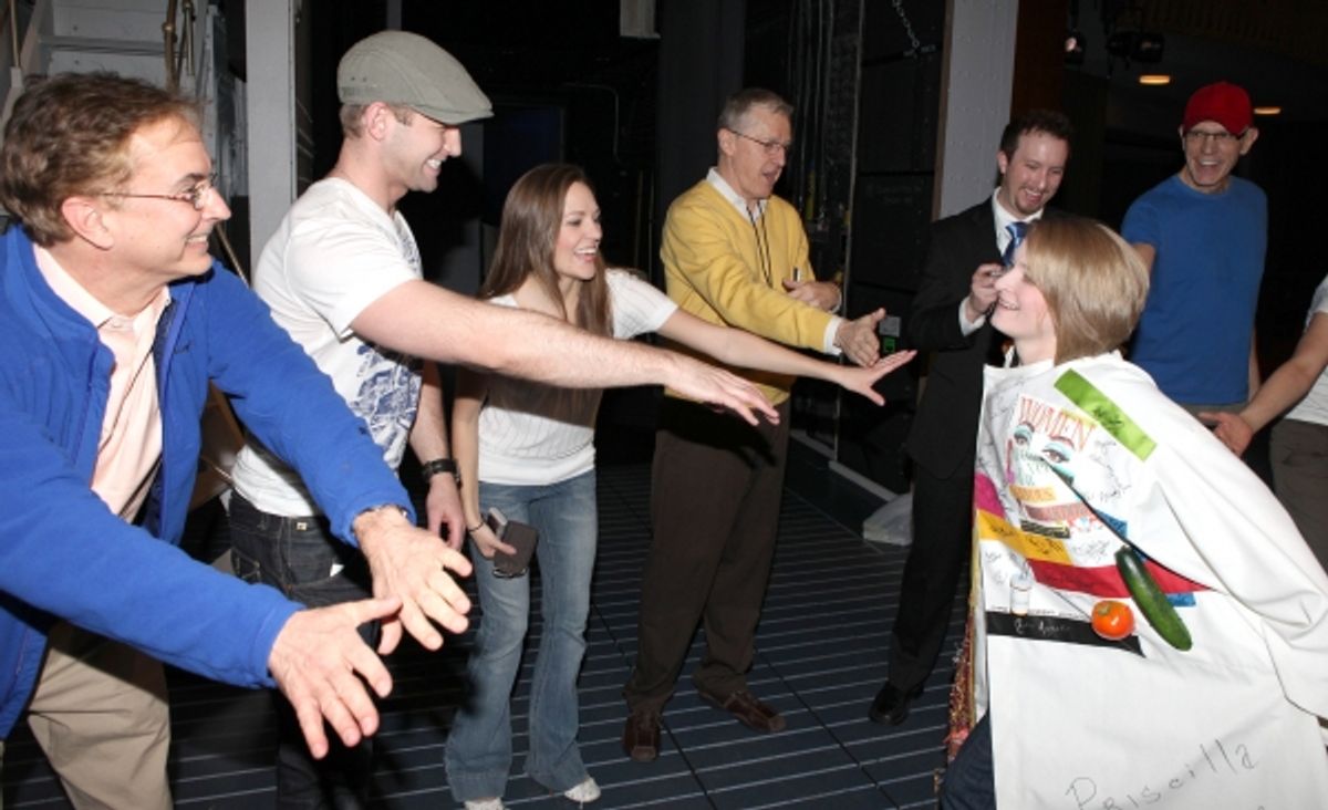 Laura Osnes & Joyce Chittick with Ensemble attending the Opening Night Performance Gypsy Robe Ceremony for Recipient Joyce Chittick for The Roundabout Theatre Company's Broadway Production of 'Anything Goes'  in New York City. at 