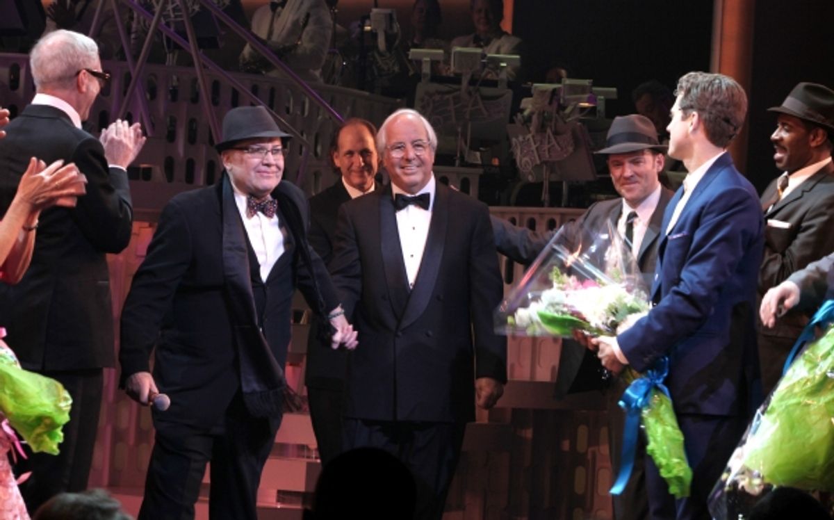 Jack O'Brien & Frank Abagnale Jr.  during the Broadway Opening Night Curtain Call for 'Catch Me If You Can' in New York City. at 