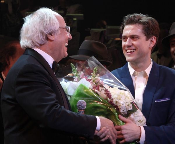 Frank Abagnale Jr. & Aaron Tveit during the Broadway Opening Night Curtain Call for ' Photo