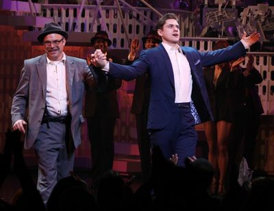 Norbet Leo Butz & Aaron Tveit during the Broadway Opening Night Curtain Call for 'Cat Photo