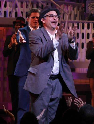 Norbet Leo Butz & Aaron Tveit during the Broadway Opening Night Curtain Call for 'Cat Photo