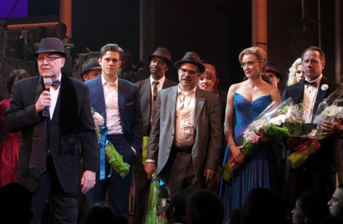 Jack O'Brien, Norbert Leo Butz, Aaron Tveit, Rachel de Benedet, Tom Wopat during the Broadway Opening Night Curtain Call for 'Catch Me If You Can' in New York City. at 