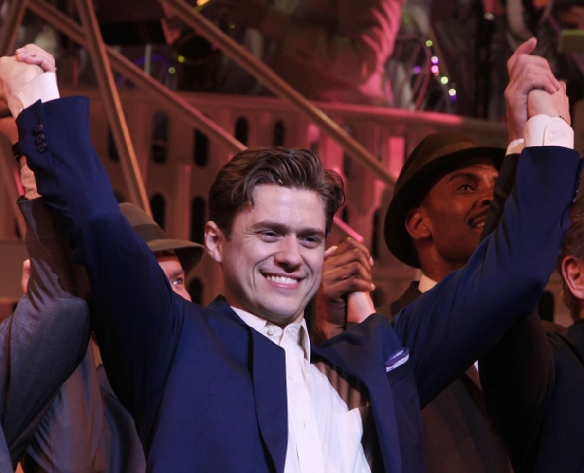 Aaron Tveit during the Broadway Opening Night Curtain Call for 'Catch Me If You Can' in New York City. at 
