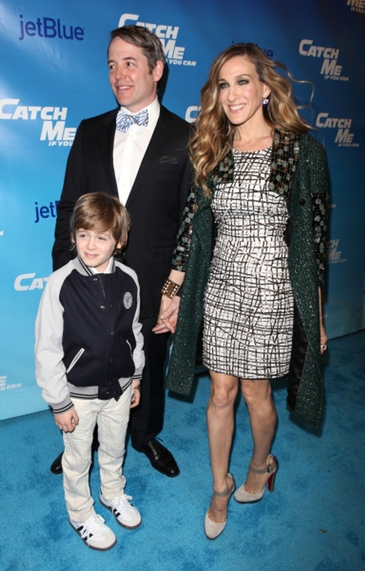 Matthew Broderick & Sarah Jessica Parker with son James Wilke Broderick attending the Broadway Opening Night Performance of 'Catch Me If You Can' at the Neil Simon Theatre in New York City. at 