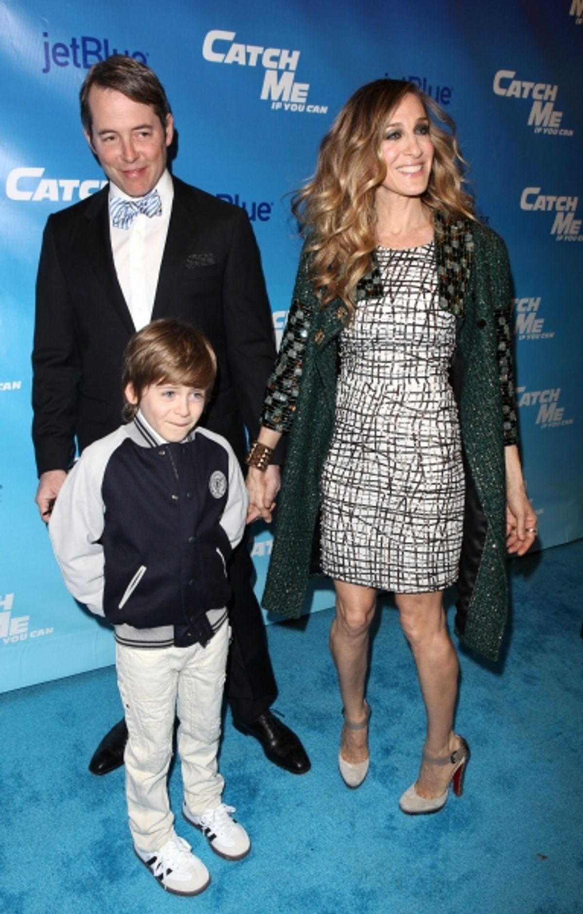 Matthew Broderick & Sarah Jessica Parker with son James Wilke Broderick attending the Broadway Opening Night Performance of 'Catch Me If You Can' at the Neil Simon Theatre in New York City. at 