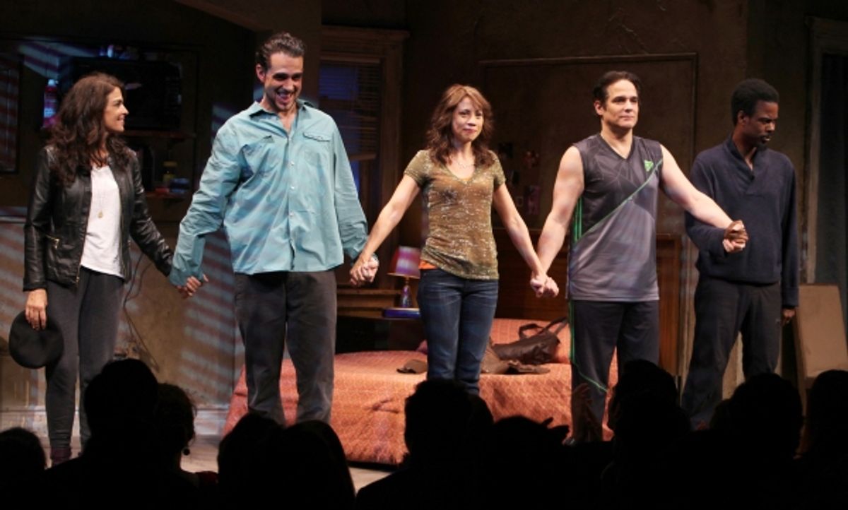 Annabella Sciorra, Bobby Cannavale, Elizabeth Rodriguez, Yul Vazquez & Chris Rock during The Broadway Opening Night Performance Curtain Call for 'The Mother F**ker with the Hat'  in New York City. at 