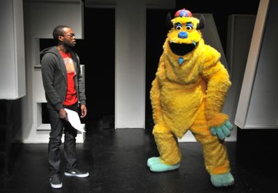 William Jackson Harper and Monster Puppet (Jon Hoche inside) Photo
