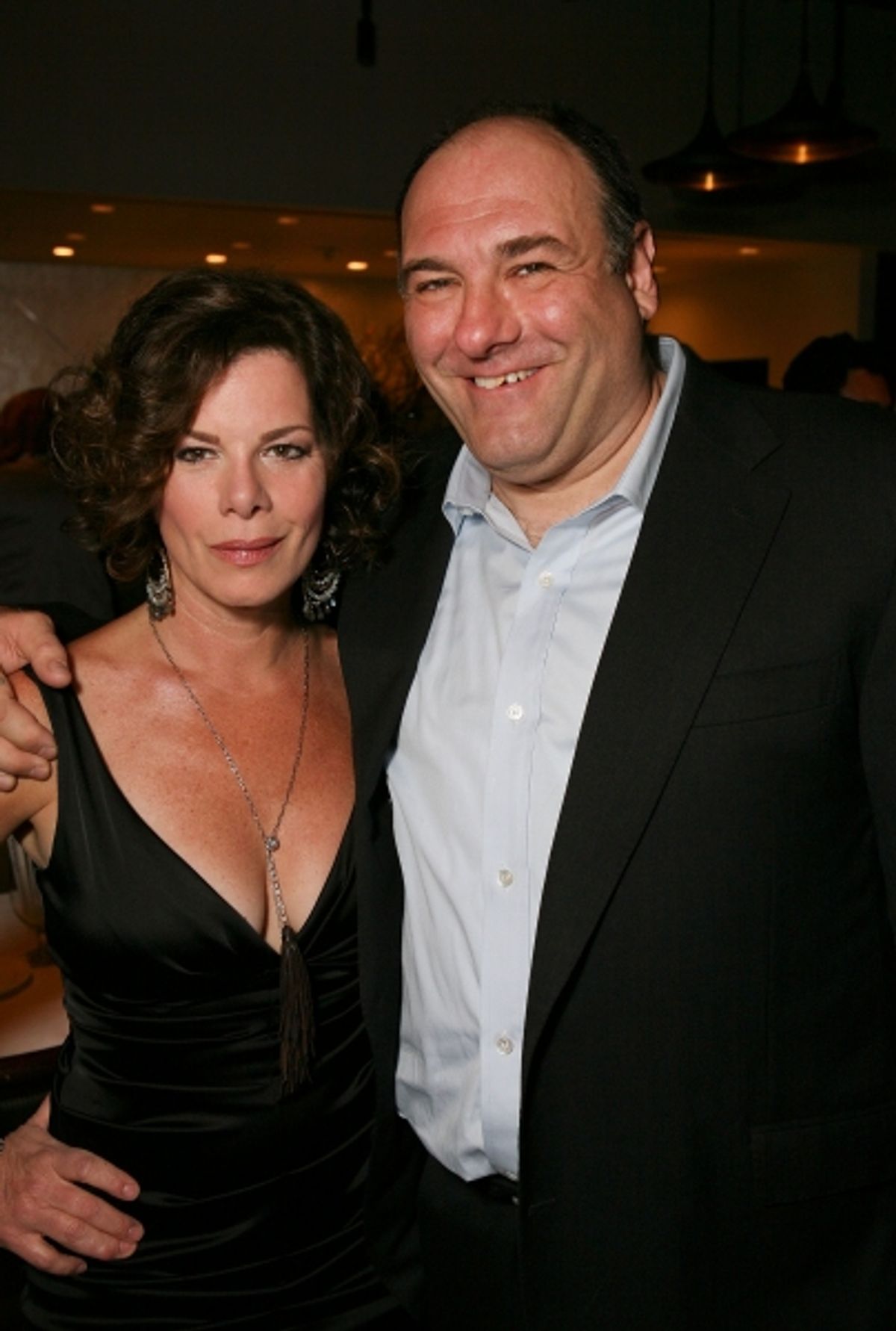 LOS ANGELES, CA - APRIL 13: Cast members Marcia Gay Harden (L) and James Gandolfini (R) pose at the party for the opening night performance of 'God of Carnage' at Center Theatre Group's Ahmanson Theatre on April 13, 2011 in Los Angeles, California. (Photo at 