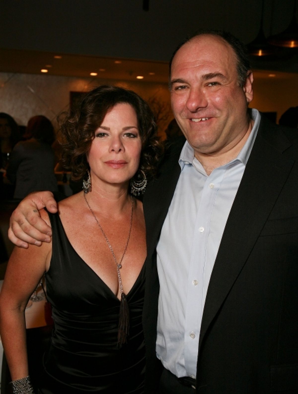 LOS ANGELES, CA - APRIL 13: Cast members Marcia Gay Harden (L) and James Gandolfini (R) pose at the party for the opening night performance of 'God of Carnage' at Center Theatre Group's Ahmanson Theatre on April 13, 2011 in Los Angeles, California. (Photo at 