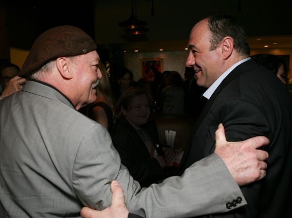 LOS ANGELES, CA - APRIL 13: Stacy Keach (L) and cast member James Gandolfini (R) gree Photo